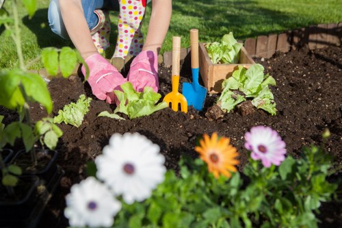 Seasonal garden deck setup with outdoor furniture