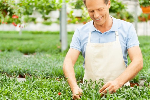 Landscape gardeners installing garden decking services